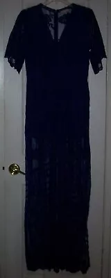 GB Gianni Bini  Large Romper Lined Lace  Blue-Purple Deep V-Neck Long Maxi Dress • $9.99