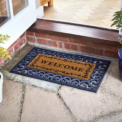 £15.99 • Buy Heavy Duty Natural Coir Welcome Insert & Rubber Frame Door Mat Indoor Outdoor