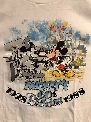 RARE! NEVER WORN 1988 WALT DISNEY MICKEY MOUSE 60th BIRTHDAY XL TSHIRT 1928-1988 • $29.99