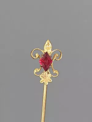 Vintage Red Diamond Shape Rhinestone Gold Tone Victorian Style Stick Pin Brooch • $6.99