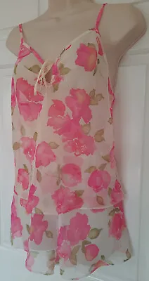 LA SENZA Pink Floral Lounge Set Womens UK10 Lingerie Sheer  PJs Camisole Shorts • £9.78