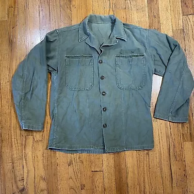 Vintage Military Fatigue Shirt - OG 107 Army Green S/M Vietnam Distressed Faded • $35