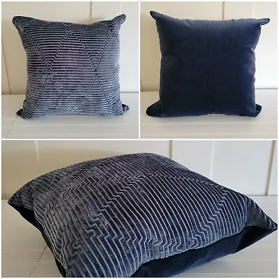 20 X 20 Slate Blue Velvet Pillow Cover Mid Century Modern Damask Art Deco • $18