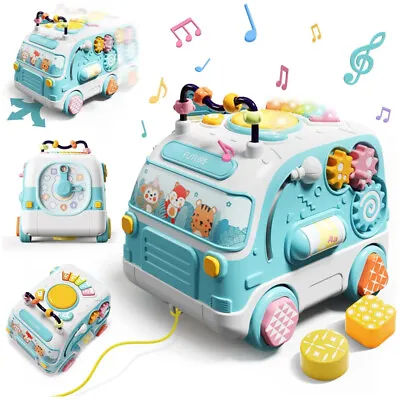 Baby Musical Bus Toys Toddler Activity Cube With Lights & Sounds Rotating Gear • £13.49