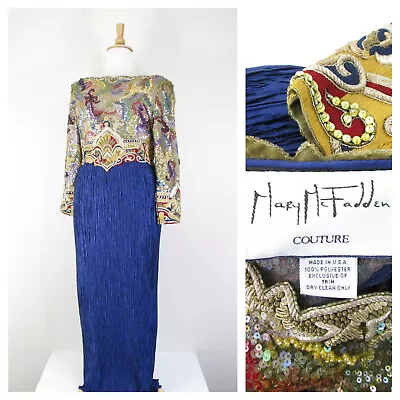 Vintage Mary McFadden Couture Womens Sequin Embroidered Gown Size 14 L Formal • $694.95