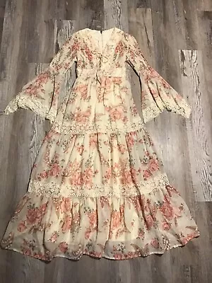 Vintage Lace Floral Prairie Dress Boho Cottage  Hippie Sz XS/S -see Measurements • $114.99