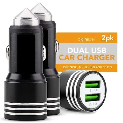 2pk 12V Car Cigarette Lighter Socket Dual 2.1A USB 2 Port Charger Power Outlet • £6.99