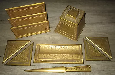 Vtg W. G. Wolford Bronze 8 Pc Art Deco Desk Set Inkwell Letter Opener Corners • $279.99