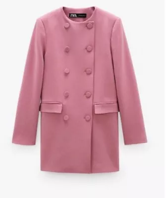 Zara Pink Coat Collarless Blazer With Cover Buttons XL • $50