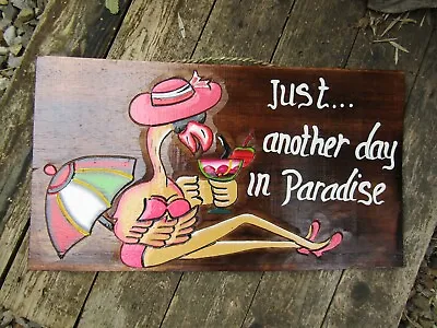 £22.99 • Buy Tiki Bar Sign Plaque Flamingo Wooden Hand Carved Large Garden Fair Trade