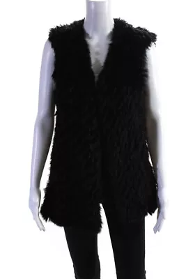 Linda Richards Womens Knitted Rabbit Fur Open Front Vest Black Size Medium LL19L • $19.99