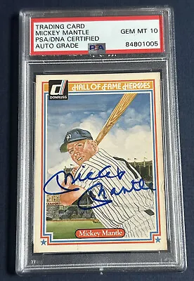 Mickey Mantle Signed 1983 Donruss Hall Of Fame Heroes PSA 10 Auto Gem Mint # 7 • $1249.99