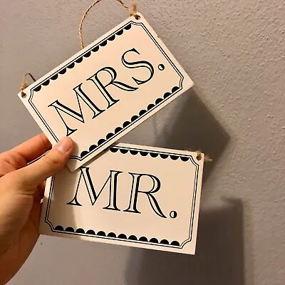 Mr Mrs Chair Signs For Wedding Engagement Party Decor Black & White Hanging • $14.99
