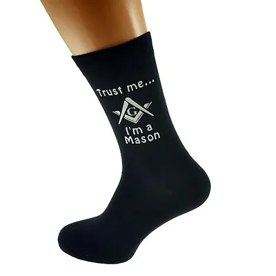 Trust Me I'm A Mason Compass & Square With G Mens Black Socks UK 5-12 - X6N297 • $6.15