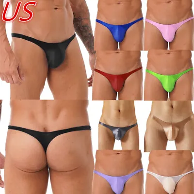 US Men's Micro Briefs Glossy T-Back Thongs Male Bulge Pouch Underwear G-String • $8.45