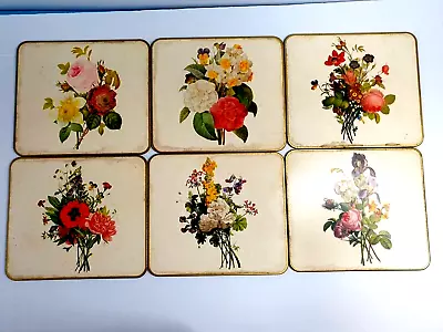 Vintage Granny Chic Retro Floral Bouquet Placemats. Corked Back. Gold Boarder. • $29