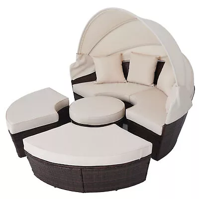 Round Garden Sofa Bed Garden Patio Furniture Set Daybed Sun Island Lounge UK • £469