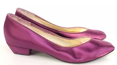 Thom McAn Heels Womens Size 10 Vintage Satin Purple Pointed Pump Cone Shoes  • $19.44