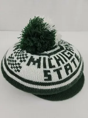 Vintage Michigan State Spartans Green White Pom Knit Beanie Beret Winter Hat Cap • $32.40