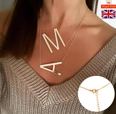 £3.49 • Buy Gold Plated Necklace Large Initial A-Z Letter Choker Women Jewelry Pendant Gifts