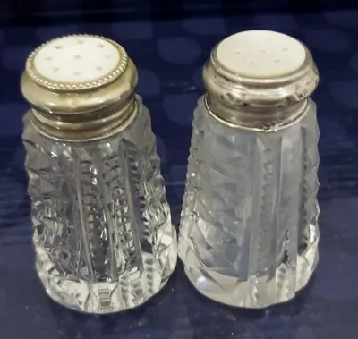 Vintage Cut Glass Salt & Pepper Shakers With Mother Of Pearl Tops • $14.99