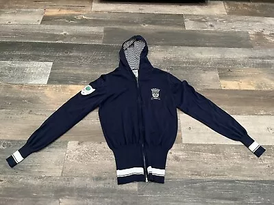 Sergio Tacchini Jacket Men Vintage Small Navy Blue Full Zip Embroidery Patches • $34.99