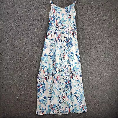 Stella Womens Slip Dress Size 12 Maxi White Blue Floral Elastic Waist • $24.95