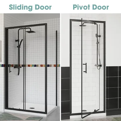 Matt Black Sliding Pivot Door Shower Enclosure Walkin Cubicle Framed Glass Panel • £259.97