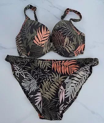 “ LA SENZA “ Bikini Set 32E Size 10 Brown Flores  Padded  Bikini Swimsuit • £10