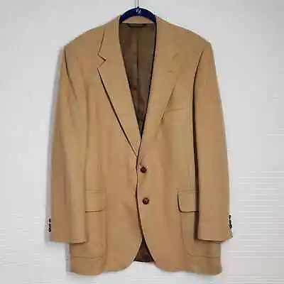 Vintage Camel Hair Sport Coat Mens 44 Long Beige 70s Retro Lined Blazer Preppy • $39.99