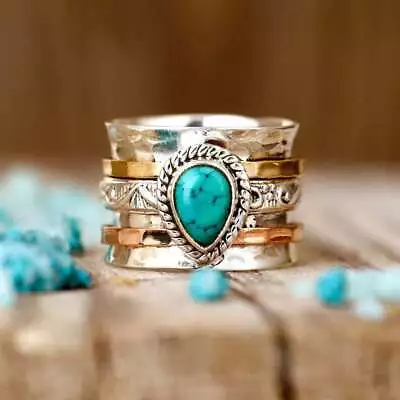 Turquoise Ring 925 Sterling Silver Spinner Ring Meditation Handmade Ring HM963 • $11.15