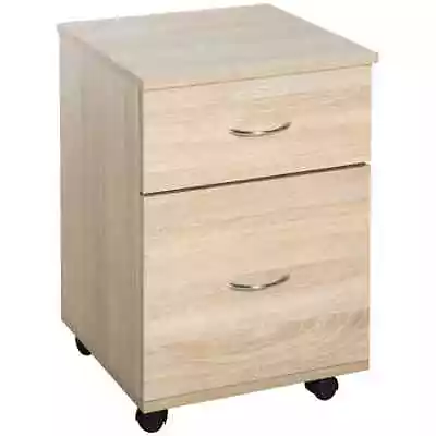 Mobile File Cabinet Wooden Side Table With 2 Drawers Pedestal Office Oak • £43.99