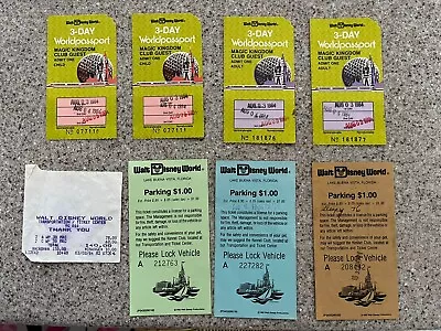 4 Disney World 3-Day Worldpassport Magic Kingdom Tickets 1984 Used Orig Receipt • $100