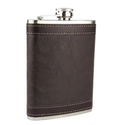 Brand New 8oz Brown Hip Flask Leather Effect Stainless Steel  • £6.99