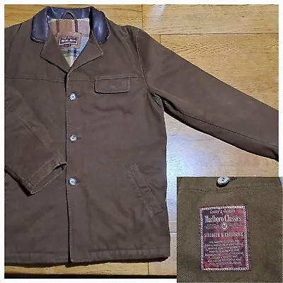 Marlboro Classics Leather Collar Brown Chore Jacket Size 48  M/L • $62.24