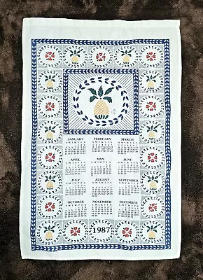 Vintage 1987 Calendar Linen? Tea Towel Pineapples Hearts Stevens Linens 24 X 16 • $10.99