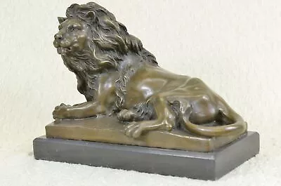 Signed Barye African Male Lion King Of Jungle Resting Bronze Sculpture Art Deco • $149