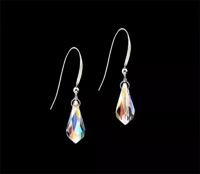 $11.99 • Buy *CKSA*  Crystal AB Drop Dangle Sterling Silver Earrings Small Aurora Borealis