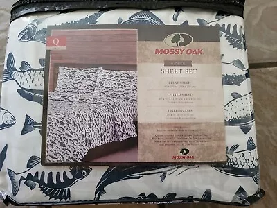 New Mossy Oak Queen Print Sheet Set 4 Piece Set Queen Blue Fish Print • $41.99