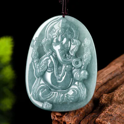 Burmese Jade Ganesha Pendant Blue Carved Necklace Jadeite Natural Designer • $28