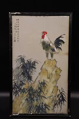 Chinese Antique Vintage Silk Painting Of Chicken And Landscape In Frame • $80