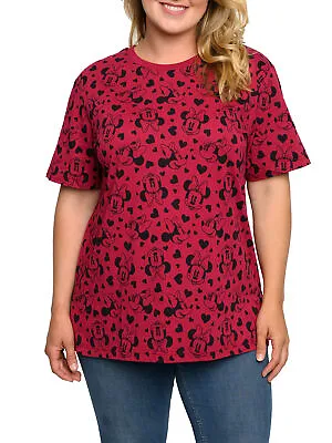 Minnie Mouse T-Shirt Hearts All-Over Print Cranberry Red Women's Plus Size Tee • $19.99