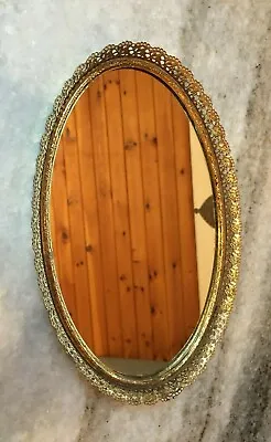 Vtg Antique Mirrored Vanity Table Centerpiece Tray Pierced Gold Ormolu Plateau • $39.99