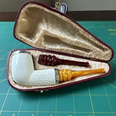 Meerschaum Billiard Tobacco Pipe Brand New Two Stems And Case Double Silver  • $229.99