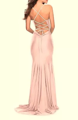 La Femme Pink Mauve Strappy Back Jersey Column Gown Size 10 Orig $328 • $99.98