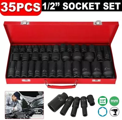 Impact Sockets Set 1/2 Inch Drive 35 PCS Metric 8mm-32mm Deep Length 6-Point Set • $59.99