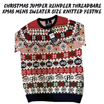 £14.99 • Buy  Christmas Jumper Reindeer Threadbare Xmas Mens Sweater Size Knitted Festive