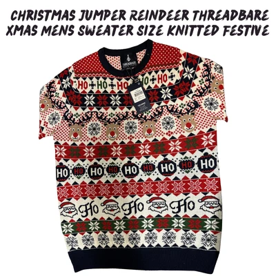 £14.99 • Buy  Christmas Jumper Reindeer Threadbare Xmas Mens Sweater Size Knitted Festive