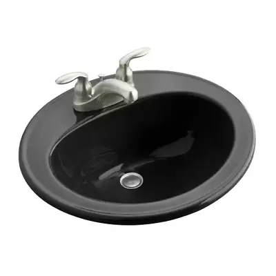 KOHLER Bathroom Sink Oval Drop-In Vitreous China Black W/ Front Overflow Drain • $193.79