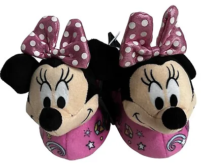 Disney Toddler Girls 7/8 Pink Minnie Mouse Slippers With Sparkly Bows New • $14.99